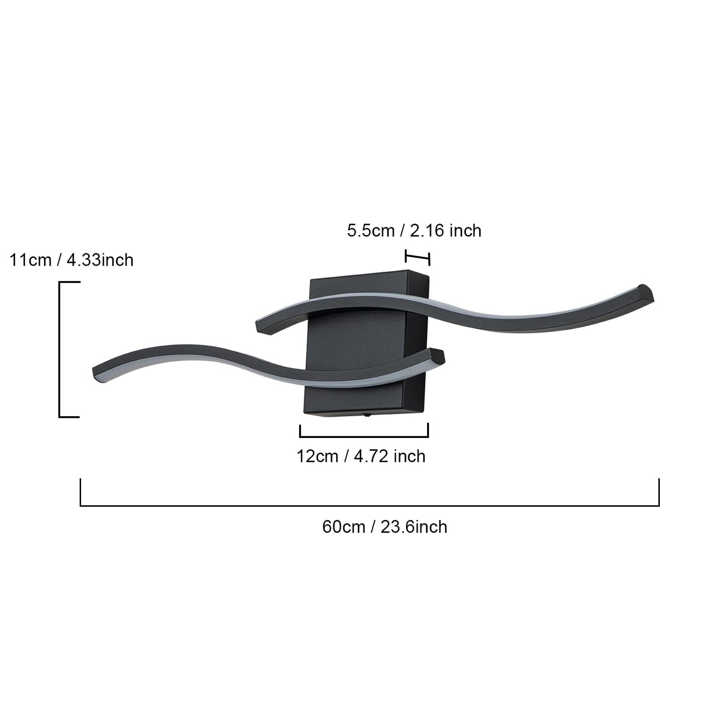 Huoku Dimmable Led Bathroom Vanity Light  24 Inch Modern Black Bathroom Lighting Fixtures Over Mirror Aluminum Wall Sconces Light Fixtures For Living Room Bedroom 6000K White Light