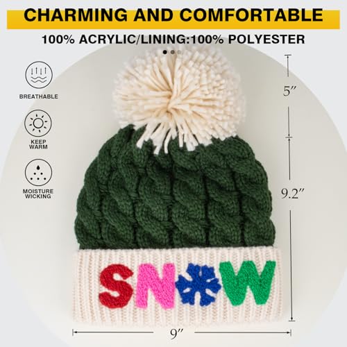 LILLBJORNEN Christmas Merry Beanie for Women Winter Crochet Hat Chunky Cable Knit Pompom Santa Hat