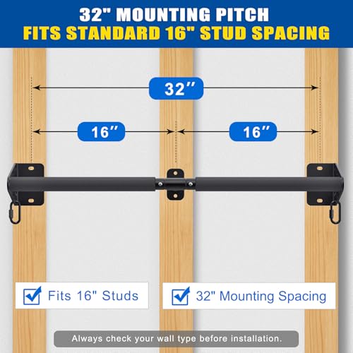 Kipika Wall Mounted Pull Up Bar - Heavy Duty 450 LB Capacity Doorway Chin Up Bar for Home Gym, Sturdy Steel Construction w...
