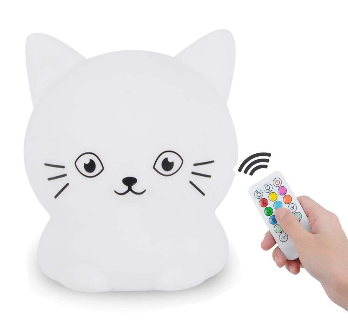 Tianhaixing Cat Night Light - Rechargeable LED Bedside Lamp, 9 Colors, Silicone, Model THX856, White