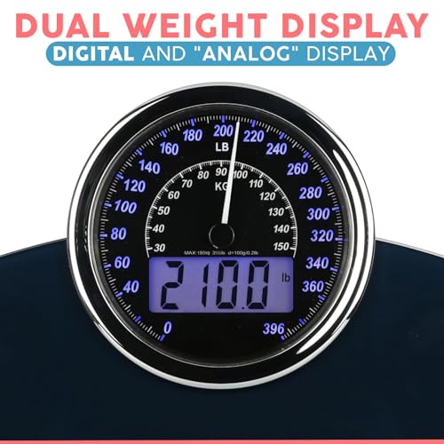 Adamson Hybrid 2-in-1 Analog & Digital Weighing Scale for Body Weight up to 400lbs - Thick Tempered Glass - Extra Large Di...