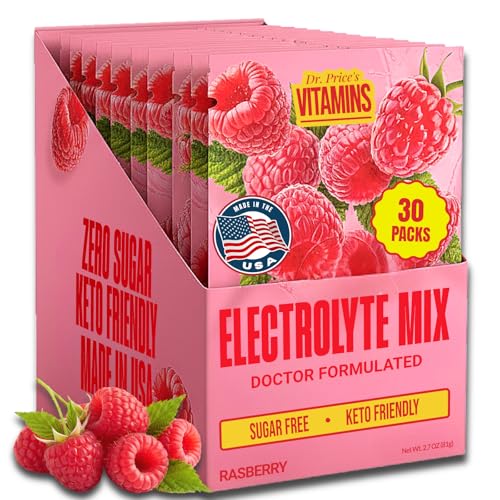 Dr. Price’s Electrolytes Hydration Powder Packets – Raspberry, 30 Packs | Sugar Free Electrolyte Drink Mix, 72+ Trace Mine...