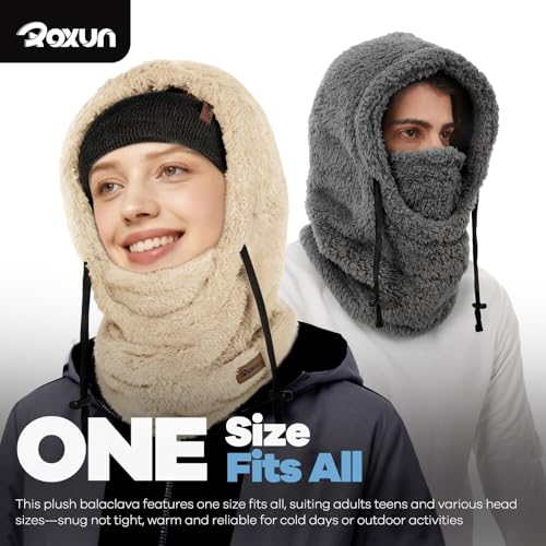 ROXUN Ski Mask Fleece Balaclava, Windproof Face Mask Winter Warm Neck Cover Helmet Hood for Men Women