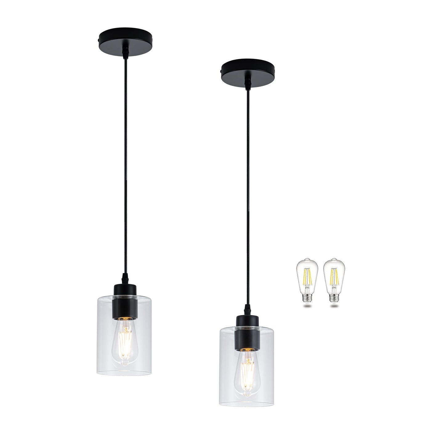 MAYNA 2 Pack Black Pendant Light Kitchen Island Lighting, Mini Pendant Light Fixture with Clear Glass Shade, Hanging Cord Farmho