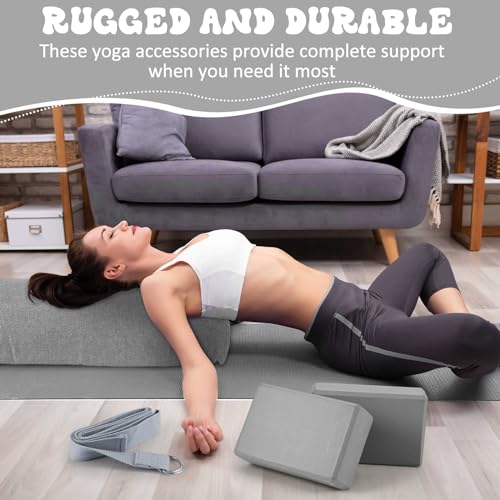 PullCrease 4 Pcs Yoga Bolster Pillows Blocks with Strap Set Comfortable Meditation Pillow for Restorative Non Slip Reusabl...