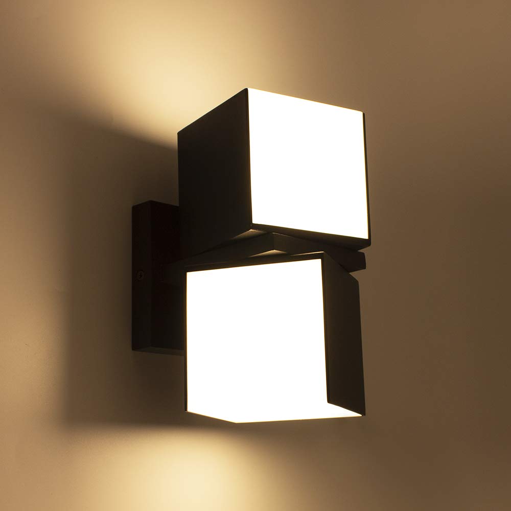 LUTEC LED Porch Wall Light Sconce, 3000K, 1100LM, Aluminum, Square, Black, Model: amzn.gr.5193805012-6PFYrD