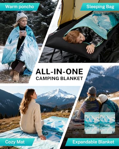 Gonex Camping Blanket with Aero-Warmth Tech Layer, Puffy Printed Packable Blanket Ultralight & Warm Wearable Water-Resista...