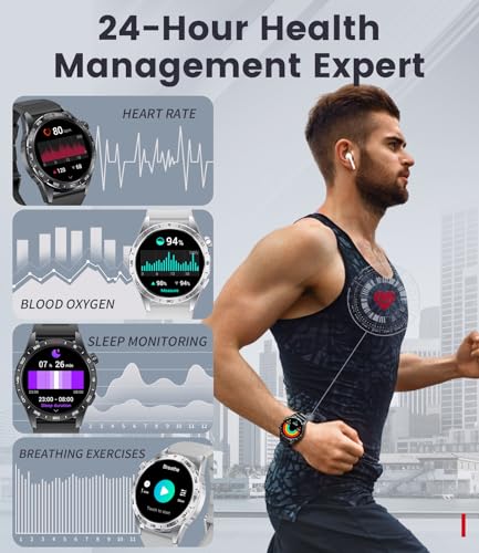 Smart Watch for Men (3 Straps),Answer/Make Calls,1.43'' AMOLED,IP68 Waterproof,110+ Sports Modes Fitness Watch with Sleep ...
