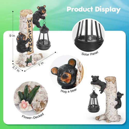 Json Garden Bear Statue With Solar Led Lantern  Gifts For Mom Yard Art  Whimsical Figurine Large Sculpture Lighted Outdoor MotherS Day Spring Decorations For Lawn  Porch