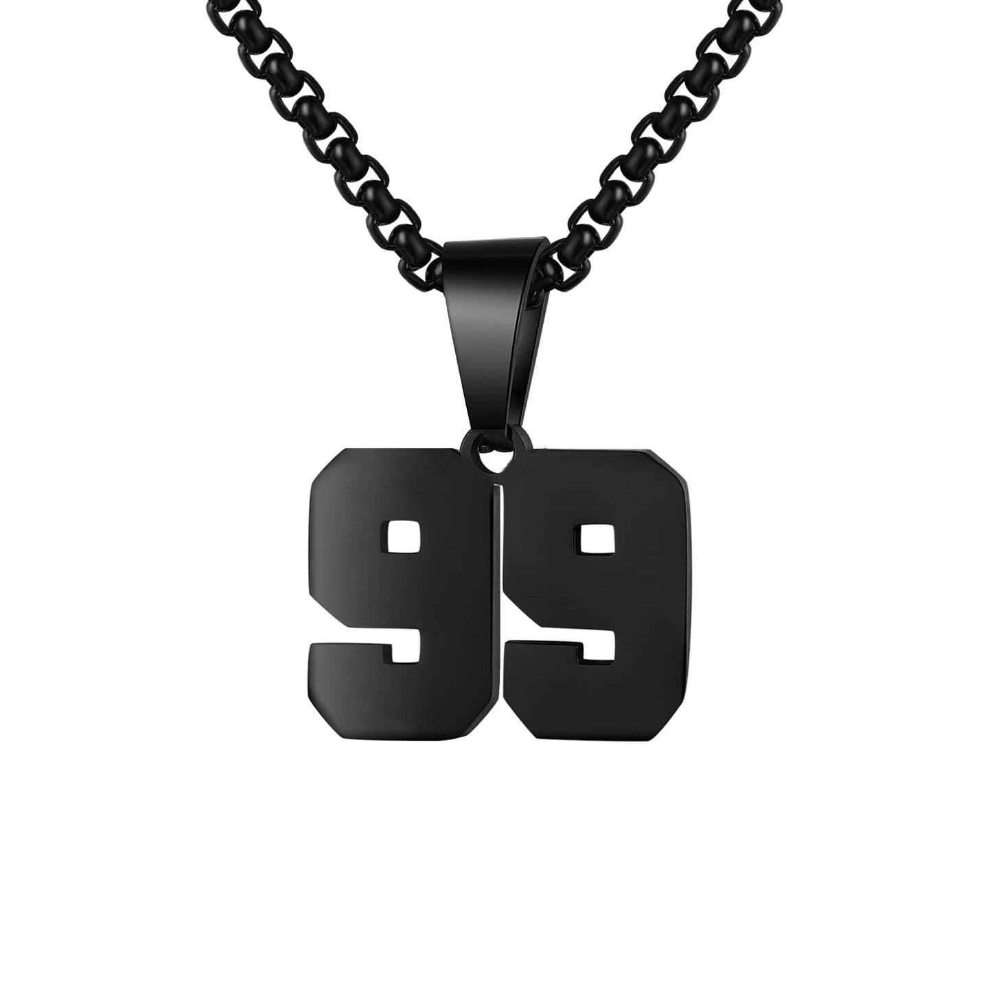 Number Necklaces Personalized Necklaces Black Initial Number Pendant Stainless Steel Chain Movement Necklaces for Men Women (99)