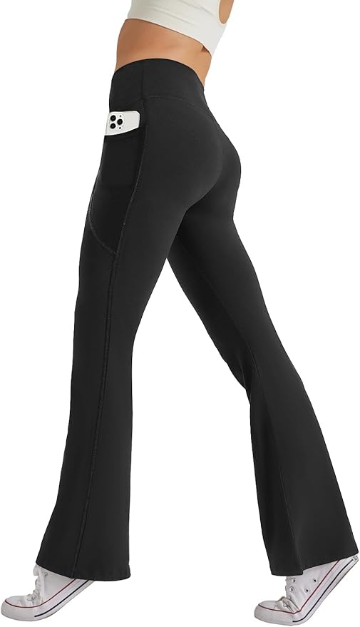 SEAJOJO Women's High Waist Flare Yoga Pants Tummy Control Casual Bootcut Leggings with Side Pockets
