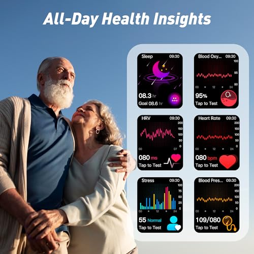 Smart Watch for Men Women, 2.04" AMOLED Color Screen, 24/7 Heart Rate, Blood Oxygen, Blood Pressure, Sleep and Stress Heal...