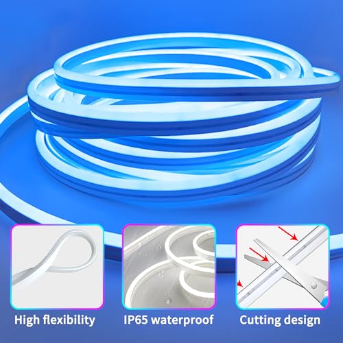 100FT RGB LED neon Rope Lights LED neon Lights with Remote/APP Control 24V IP65 Waterproof Flexible Neon LED Strip Lights ...