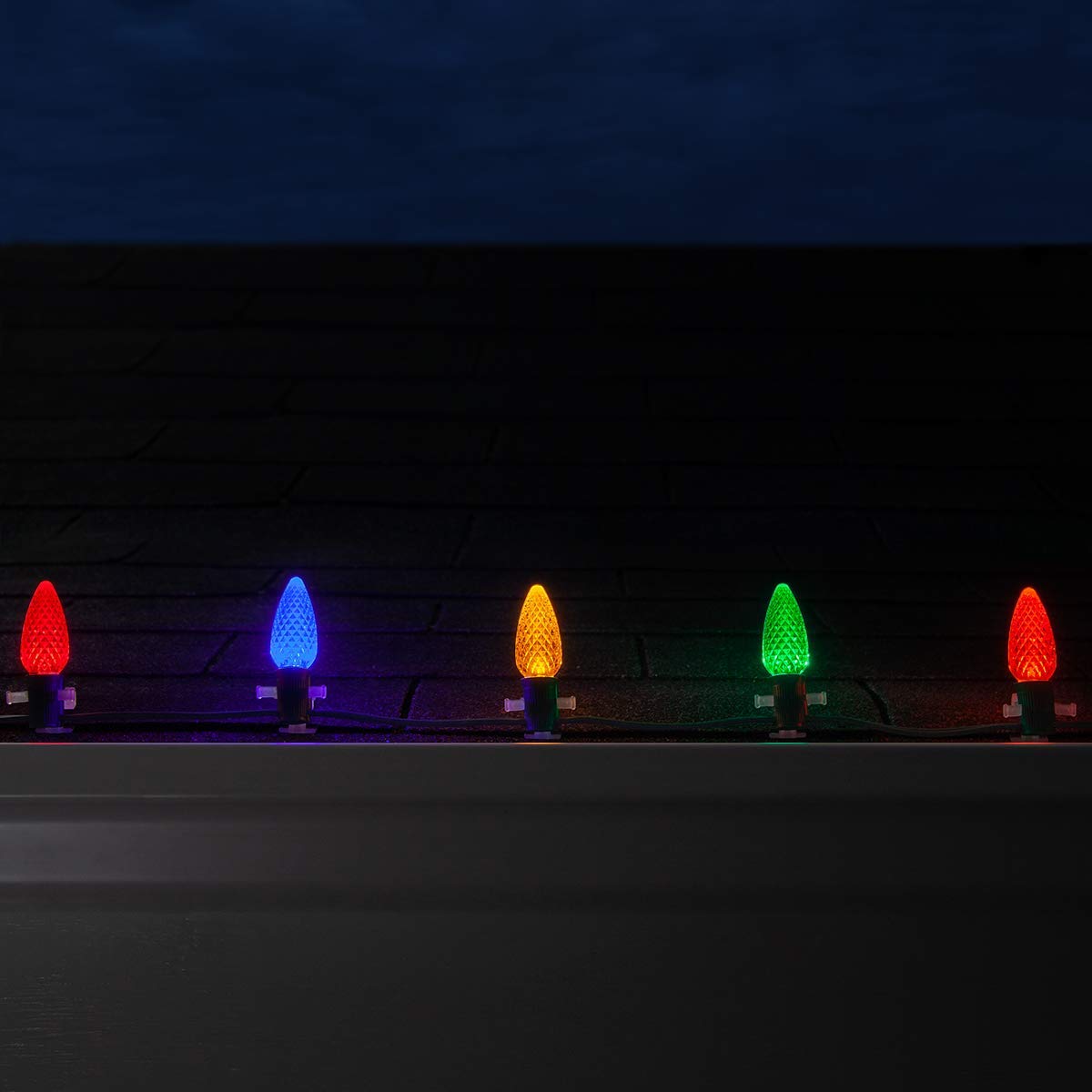 Wintergreen Lighting 25 Pack Opticore Multicolor C9 Led Christmas Light Bulbs - Replacement Christmas Light Bulbs  Heavy Duty Polycarbonate  E17 Base (Faceted)