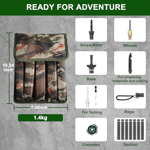 Survival Hiking Stick (8-Section Design), Modular Survival Walking Stick with 8-in-1 Essential Tools, Collapsible Survival...
