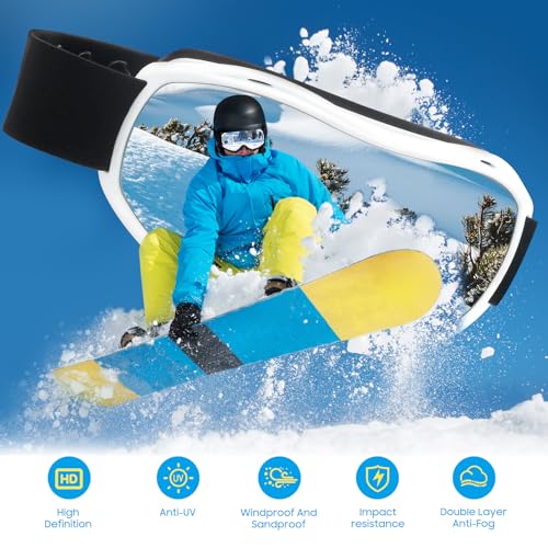 Occffy Ski Goggles Windproof Snowboard Goggles OTG Helmet Compatible Skiing Over Glasses Anti Fog UV400 for Mens Womens