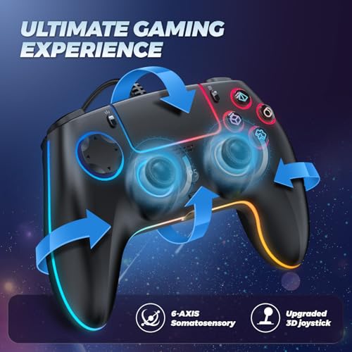 GUOC RGB Wired Controller for PS5/PS4 and PC with Hall Effect Trigger, 3.5mm Audio Jack, Support Tubro/Macro Function, Adj...