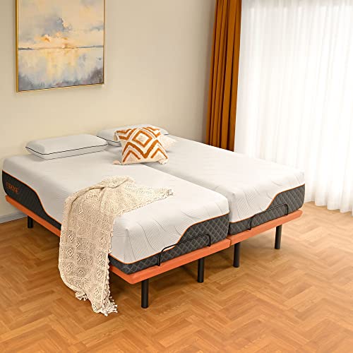 Split King Adjustable Bed Frame with Mattress - 14” Luxury Hybrid Mattress, Smart APP Contorl, Massage, Zero Gravity, Ant...