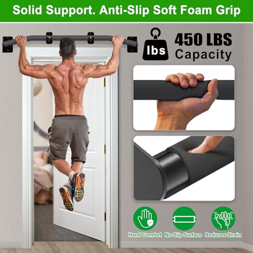 SELEWARE Heavy Duty Wall Mount Pull Up Bar for Doorway, Joist/Beam Mount Chin Up Bar with Resistance Band Hooks, Sturdy St...
