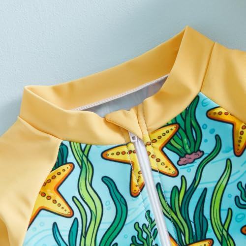 mlpeerw Toddler Baby Boy Swimsuit Long Sleeve Zipper Rash Guard Swimwear Infant Bathing Suit and Swim Cap Cute Beach Outfits
