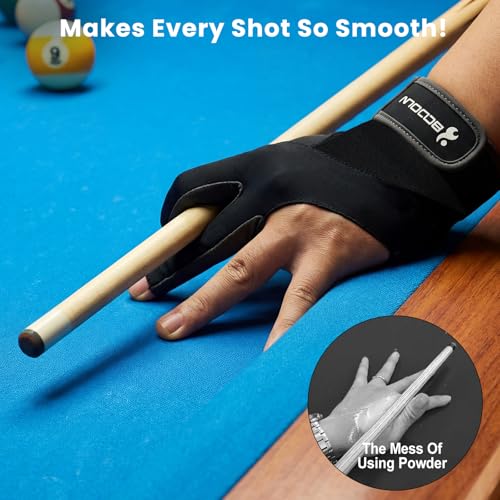 YFY Billiard Pool Gloves for Left Hand 3 Finger, Splicing Process, Snooker Cue Sport Glove Popular Sizes for Men & Women