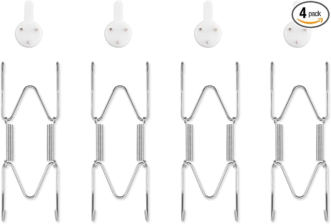 Bilillo 4 Pack Plate Hangers for The Wall, Suitable for 4-5 inch Art Plate, Stainless Steel Invisible Heavy Duty Wire Plate Holder with Wall Hooks, Plate Hangers for Displaying Plates, Silver