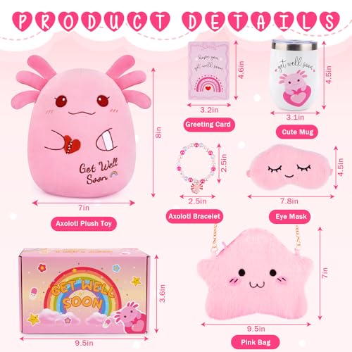 LSYDCARM Get Well Gifts for Kids, Feel Better Gifts for Kids, Get Well Soon Basket with 8 inch Axolotl Get Well Soon Stuff...
