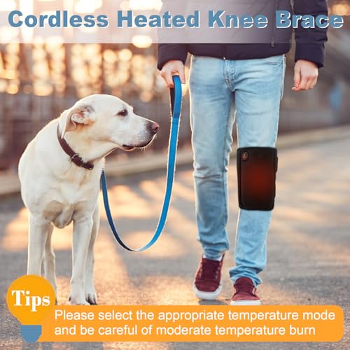 Heated Knee Brace, Cordless Knee Heating Pad for Arthritis, 3 Temperature Modes Knee Warmer, 3000mAh Battery Operated Knee...