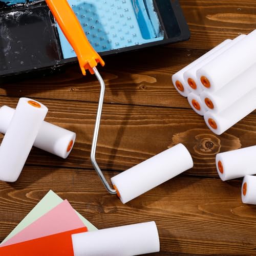 Acellegic 24 Pcs 4 Inch Foam Paint Rollers with Roller Frame Kit High Density Foam Paint Roller House Painting Supplies, M...