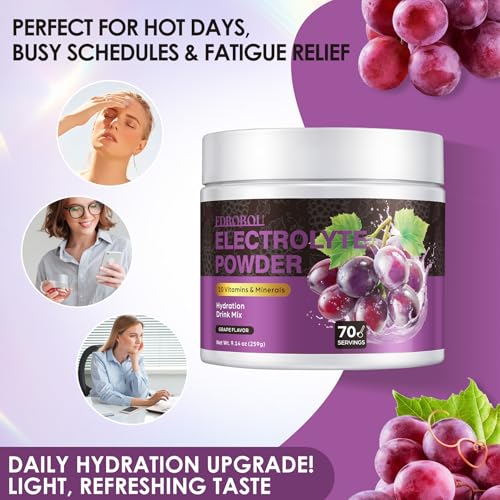 EDBOBOU Sugar Free Electrolyte Powder Grape Flavor 70 Servings Refreshing Hydration with Potassium, Sodium & Magnesium Glu...