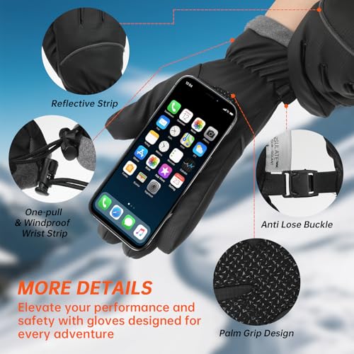 Winter Gloves for Men Women, Waterproof Windproof Anti-Slip 10 Fingers Touch Screen Gloves with Thermal Lining for Cold We...