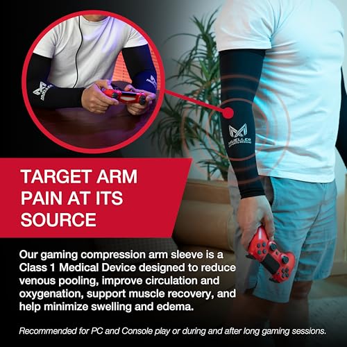 MUELLER Esports Medicine True Graduated Compression Gaming Arm Sleeves for Men and Women, 1 Pair (2 Arm Sleeves), Fits Lef...