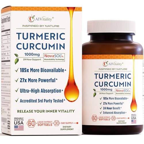 A1Vitality NovaSOL Turmeric Curcumin 1000mg – Clinically Proven 185x Higher Absorption – Promotes Joint Comfort, Mobility...