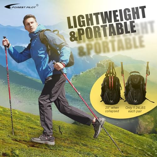 FOREST PILOT Trekking Poles - Lightweight 7075 Aluminum with Flip Lock & All Terrain Accessories - Pair of 2 Walking Stick...