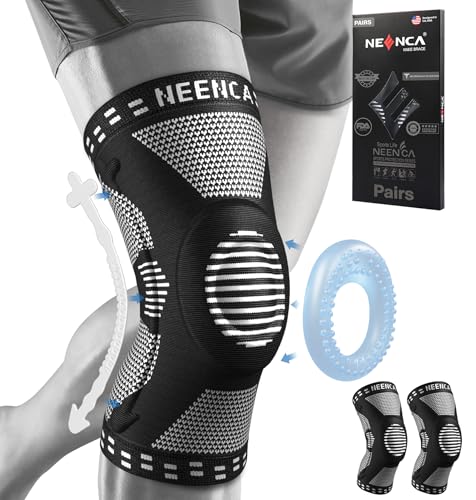 NEENCA 2 Pack Knee Braces for Knee Pain, Compression Knee Sleeves with Patella Gel Pad & Side Stabilizers, Knee Support fo...