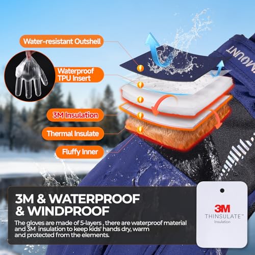 rivmount Kids 3M Winter Ski Snowboarding Snow Gloves Warm Thermal Waterproof Windproof Touchscreen for Boys Girls in Cold ...