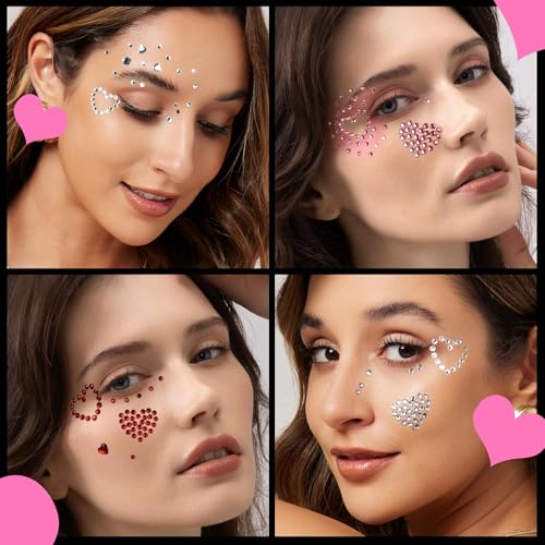 YGDZ Face Gems 5 Sheets Hair Gems, Self Adhesive Face Jewels Stickers, Heart Festival Face Gems Stick on, Rhinestone stick...