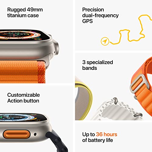 Apple Watch Ultra [GPS + Cellular 49mm] Titanium Case with Orange Alpine Loop, Small (Renewed)