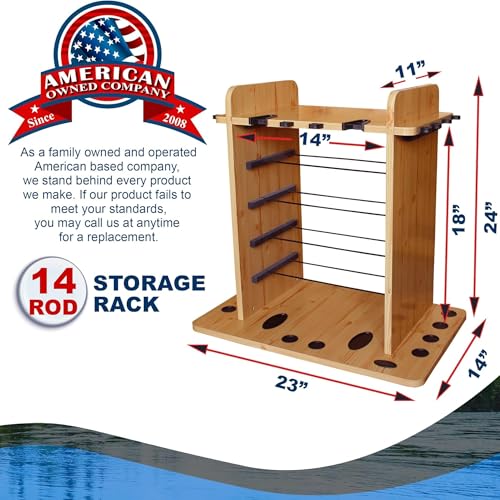 Rush Creek Creations Fishing Rod Holder for 14 Saltwater/Freshwater Rods, Fishing Pole Holder w/ up to 4 Fishing Gear Tack...