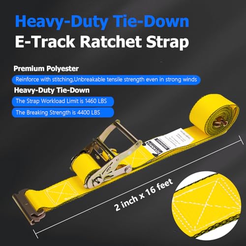 E Track Ratchet Straps 2" x 16'(4 Pack), E Track Straps 4400 lbs Load Straps for Trucks, semi Trailers, Box Truck