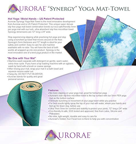 AURORAE Synergy 2in1 Hot Yoga Mat with integrated Non Slip Microfiber Towel. No Slipping No Bunching/Odor Patent Protecte...