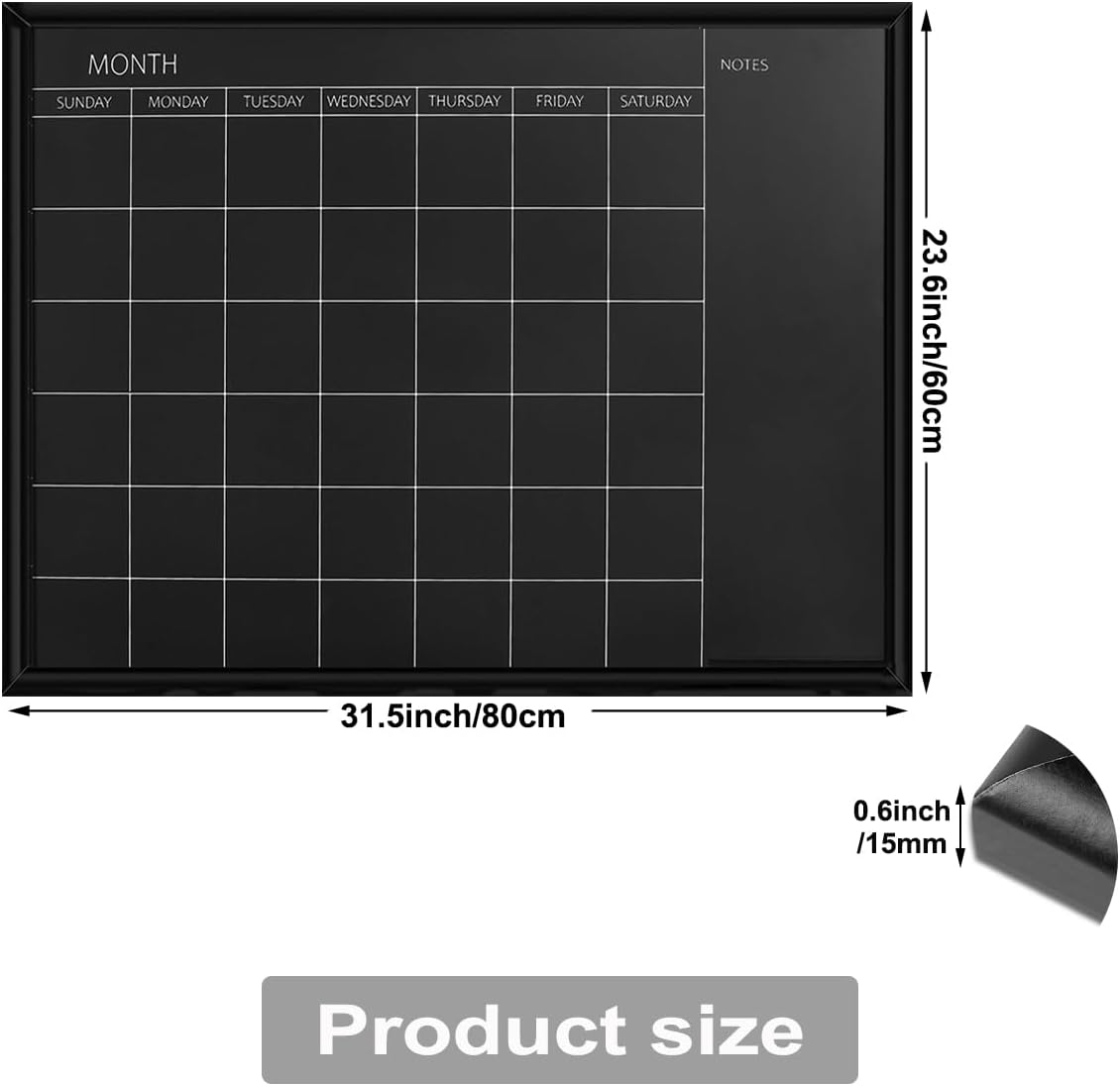 TORASO Calendar Chalkboard, 23.6 x 31.5 inches, Magnetic Surface Black Frame Chalk Board for Planning,School Timetable Memo, Hanging Board for Office, School and Home(YLHB-BK-6080)