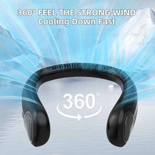 Portable Neck Fan,Hands Free Personal Wearable Bladeless Fan,6000mAh USB Rechargeable,360° Cooling,LED Display,4-Speeds,Bi...