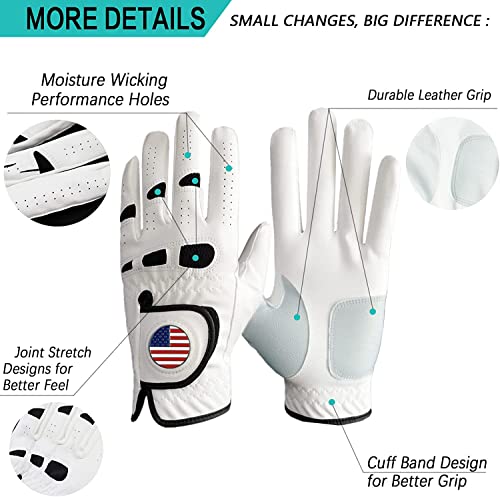 Golf Gloves Men Left Hand Right Handed Golfer 3 Pack with Ball Marker Soft Leather Weathersof Grip Mens Glove Size S M ML ...