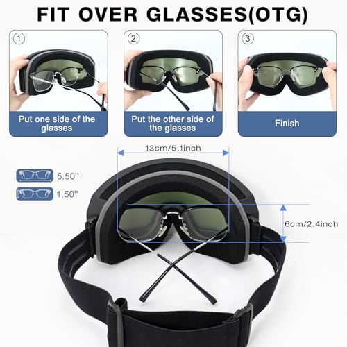 VEWOE Ski Goggles OTG for Men Women, Anti-fog UV Protection Snowboard Goggles Snow Goggles Skiing Snowmobile for Adult Youth