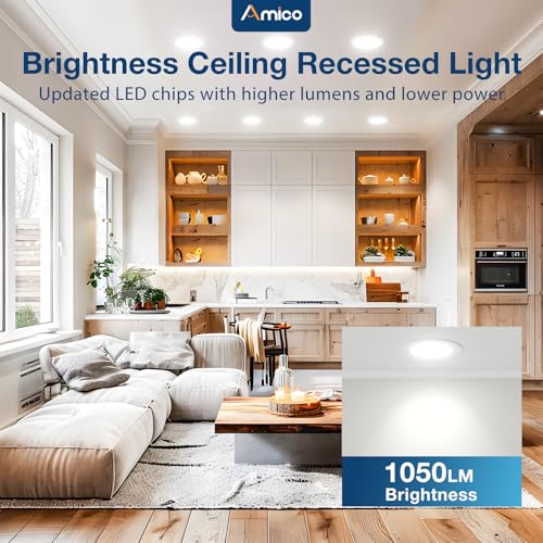 Amico 36 Pack 6 Inch 5CCT Ultra-Thin LED Recessed Ceiling Light with Plastic Junction Box, 2700K/3000K/3500K/4000K/5000K S...