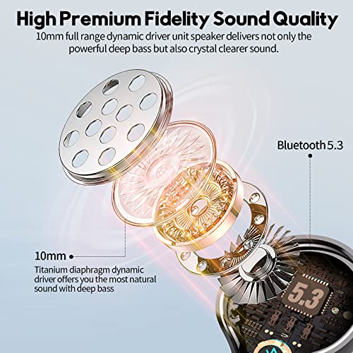 MOZOTER Bluetooth 5.3 Wireless Earbuds,Deep Bass Loud Sound Clear Call Noise Cancelling with 4 Microphones in-Ear Headphon...