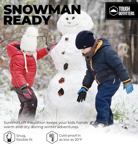 Tough Outdoors Kids Insulated Waterproof Snow Gloves - Youth Winter Ski Gloves for Girls & Boys