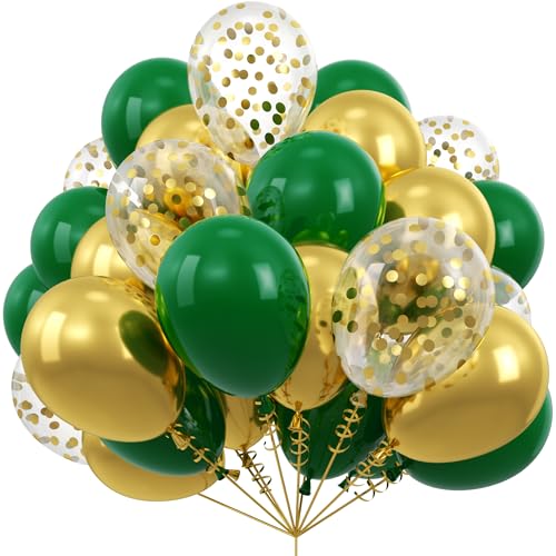 Kelfara Christmas Green Gold Balloons 50Pcs 12 inch Metallic Gold Confetti Latex Balloon Kit with Ribbons for 2026 New Yea...