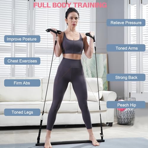 kisnbld Pilates Bar Kit with Resistance Bands, Multifunctional Pilates Bar with 3 Set Exercise Resistance Bands, Portable ...